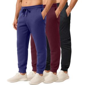 imageReal Essentials 3 Pack Mens Jogger Sweatpants  Cotton Fleece Bottoms Athletic Pants with Pockets Big ampamp Tall AvailableSet D