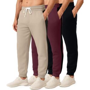 imageReal Essentials 3 Pack Mens Jogger Sweatpants  Cotton Fleece Bottoms Athletic Pants with Pockets Big ampamp Tall AvailableSet I