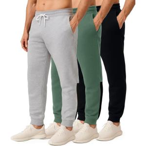 imageReal Essentials 3 Pack Mens Jogger Sweatpants  Cotton Fleece Bottoms Athletic Pants with Pockets Big ampamp Tall AvailableSet J