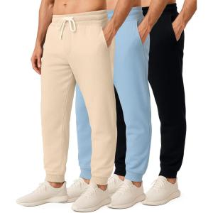 imageReal Essentials 3 Pack Mens Jogger Sweatpants  Cotton Fleece Bottoms Athletic Pants with Pockets Big ampamp Tall AvailableSet K