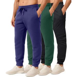 imageReal Essentials 3 Pack Mens Jogger Sweatpants  Cotton Fleece Bottoms Athletic Pants with Pockets Big ampamp Tall AvailableSet a