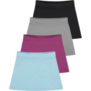 imageReal Essentials 4 Pack Girls Active Skort Athletic Performance Skirt  Tennis Golf Skirt with Bike Short Lining 416Set 1