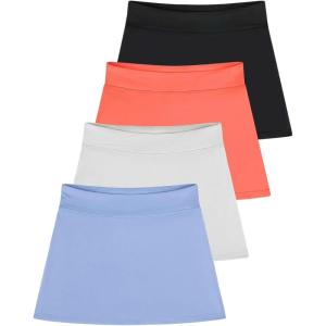 imageReal Essentials 4 Pack Girls Active Skort Athletic Performance Skirt  Tennis Golf Skirt with Bike Short Lining 416Set 5