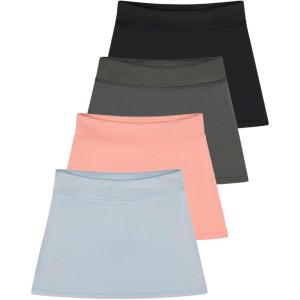 imageReal Essentials 4 Pack Girls Active Skort Athletic Performance Skirt  Tennis Golf Skirt with Bike Short Lining 416Set 8