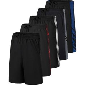 imageReal Essentials 5 Pack Boys Mesh Basketball Athletic Shorts with Pockets  Teen Kids Youth Quick Dry Soccer Running GymSet 12