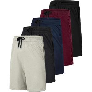 imageReal Essentials 5 Pack Boys Mesh Basketball Athletic Shorts with Pockets  Teen Kids Youth Quick Dry Soccer Running GymSet 15