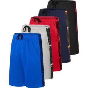 imageReal Essentials 5 Pack Boys Mesh Basketball Athletic Shorts with Pockets  Teen Kids Youth Quick Dry Soccer Running GymSet 4