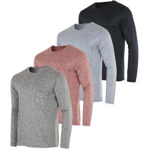 imageReal Essentials 4 Pack Mens DryFit Active Athletic Long Sleeve Pocket Crew TShirt Outdoors UPF 50 S5XLTSet 4
