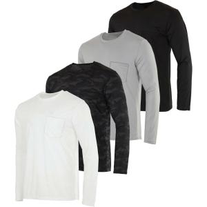 imageReal Essentials 4 Pack Mens DryFit Active Athletic Long Sleeve Pocket Crew TShirt Outdoors UPF 50 S5XLTSet 5