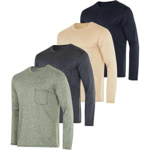 imageReal Essentials 4 Pack Mens DryFit Active Athletic Long Sleeve Pocket Crew TShirt Outdoors UPF 50 S5XLTSet 6