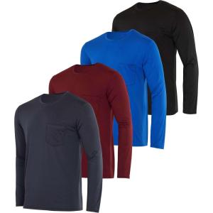 imageReal Essentials 4 Pack Mens DryFit Active Athletic Long Sleeve Pocket Crew TShirt Outdoors UPF 50 S5XLTSet 8
