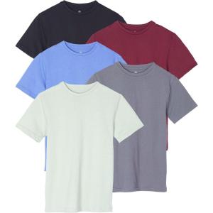 imageReal Essentials 5 Pack Boys Cotton Short Sleeve Crew Neck TShirts  Casual Athletic Outdoor Shirts for Teens Ages 418Set 5