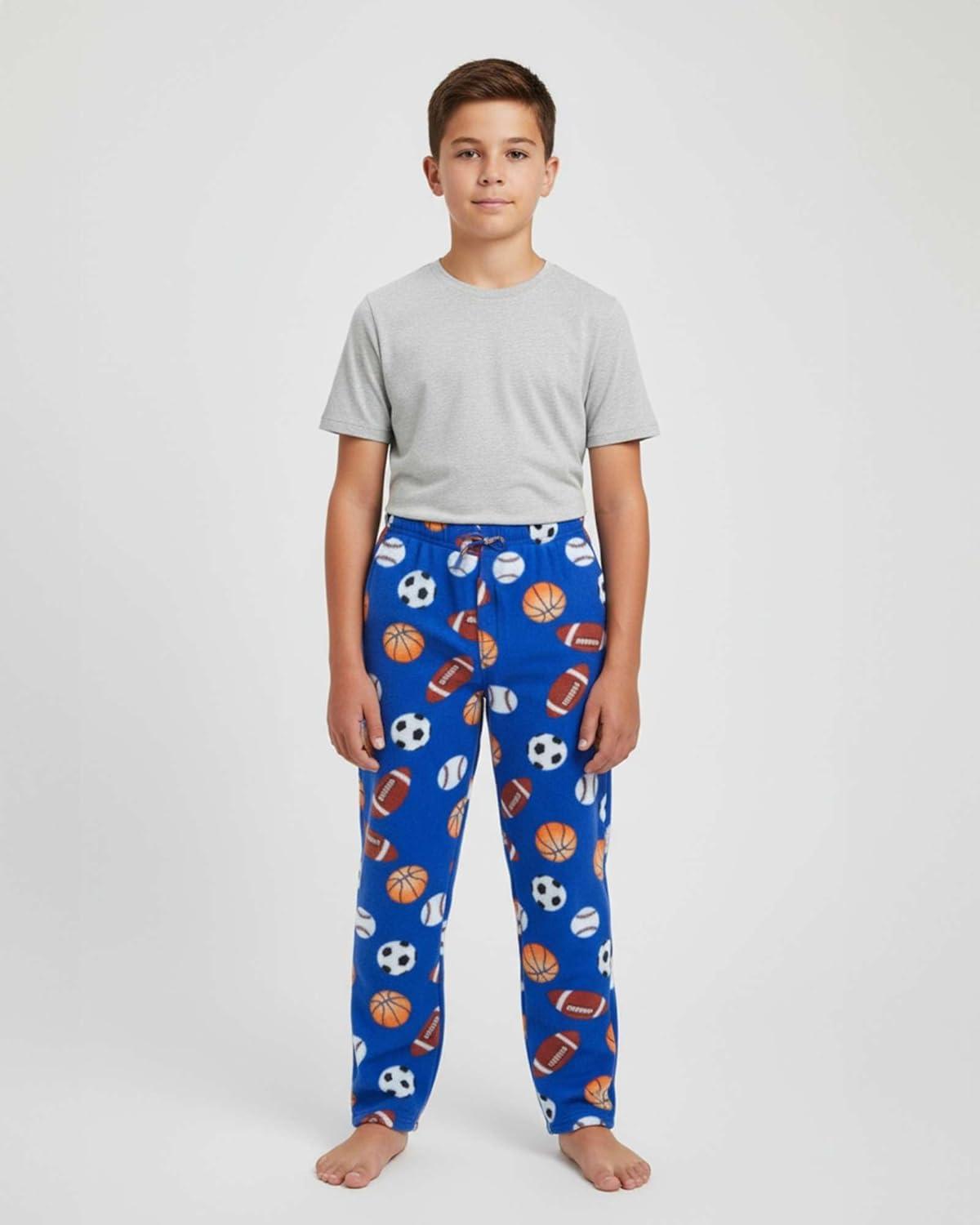 imageReal Essentials 3 Pack Boys Fleece Pajama Pants Soft PJ Bottoms for Kids Youth Teens Sleepwear Ages 518Set 6
