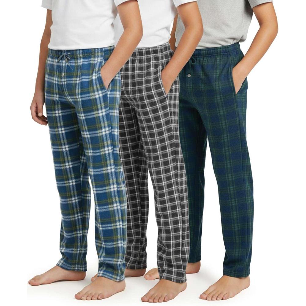 imageReal Essentials 3 Pack Boys Fleece Pajama Pants Soft PJ Bottoms for Kids Youth Teens Sleepwear Ages 518Set 1