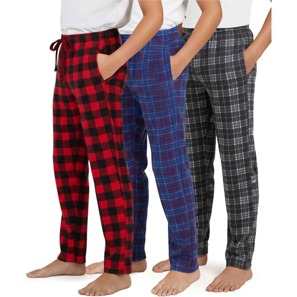 imageReal Essentials 3 Pack Boys Fleece Pajama Pants Soft PJ Bottoms for Kids Youth Teens Sleepwear Ages 518Set 3