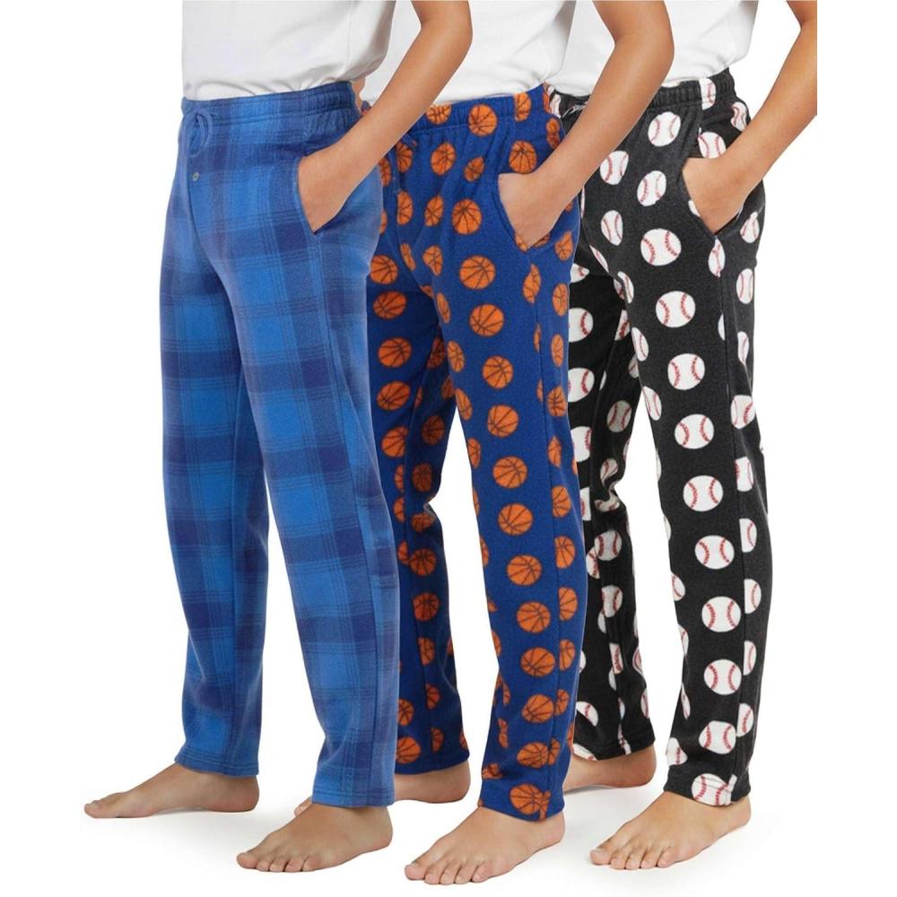 imageReal Essentials 3 Pack Boys Fleece Pajama Pants Soft PJ Bottoms for Kids Youth Teens Sleepwear Ages 518Set 5
