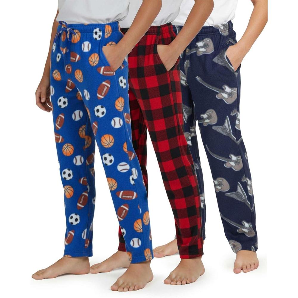 imageReal Essentials 3 Pack Boys Fleece Pajama Pants Soft PJ Bottoms for Kids Youth Teens Sleepwear Ages 518Set 6