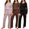 imageReal Essentials 3 Pack Womens Soft Cotton Long Sleeve Pajama Set with Pants  Lounge Sets for Women Available In PlusSet 2