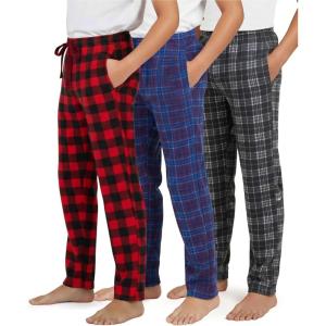 imageReal Essentials 3 Pack Boys Fleece Pajama Pants Soft PJ Bottoms for Kids Youth Teens Sleepwear Ages 518Set 3