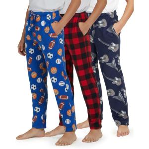 imageReal Essentials 3 Pack Boys Fleece Pajama Pants Soft PJ Bottoms for Kids Youth Teens Sleepwear Ages 518Set 6