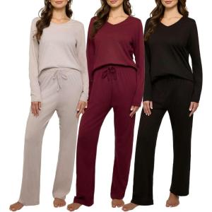 imageReal Essentials 3 Pack Womens Soft Cotton Long Sleeve Pajama Set with Pants  Lounge Sets for Women Available In PlusSet 5