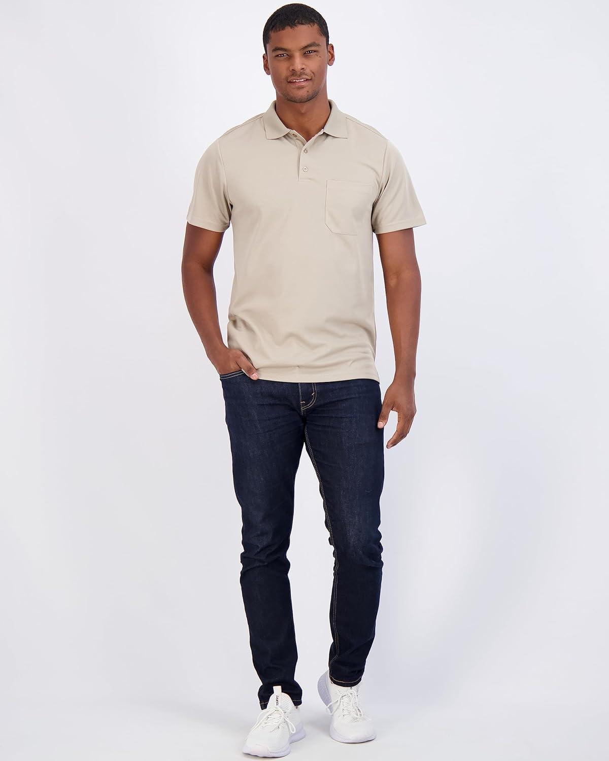 imageReal Essentials 3 Pack Mens Short Sleeve DryFit Collared Polo Shirt with Pocket  Active Casual Available Big ampamp TallSet 7