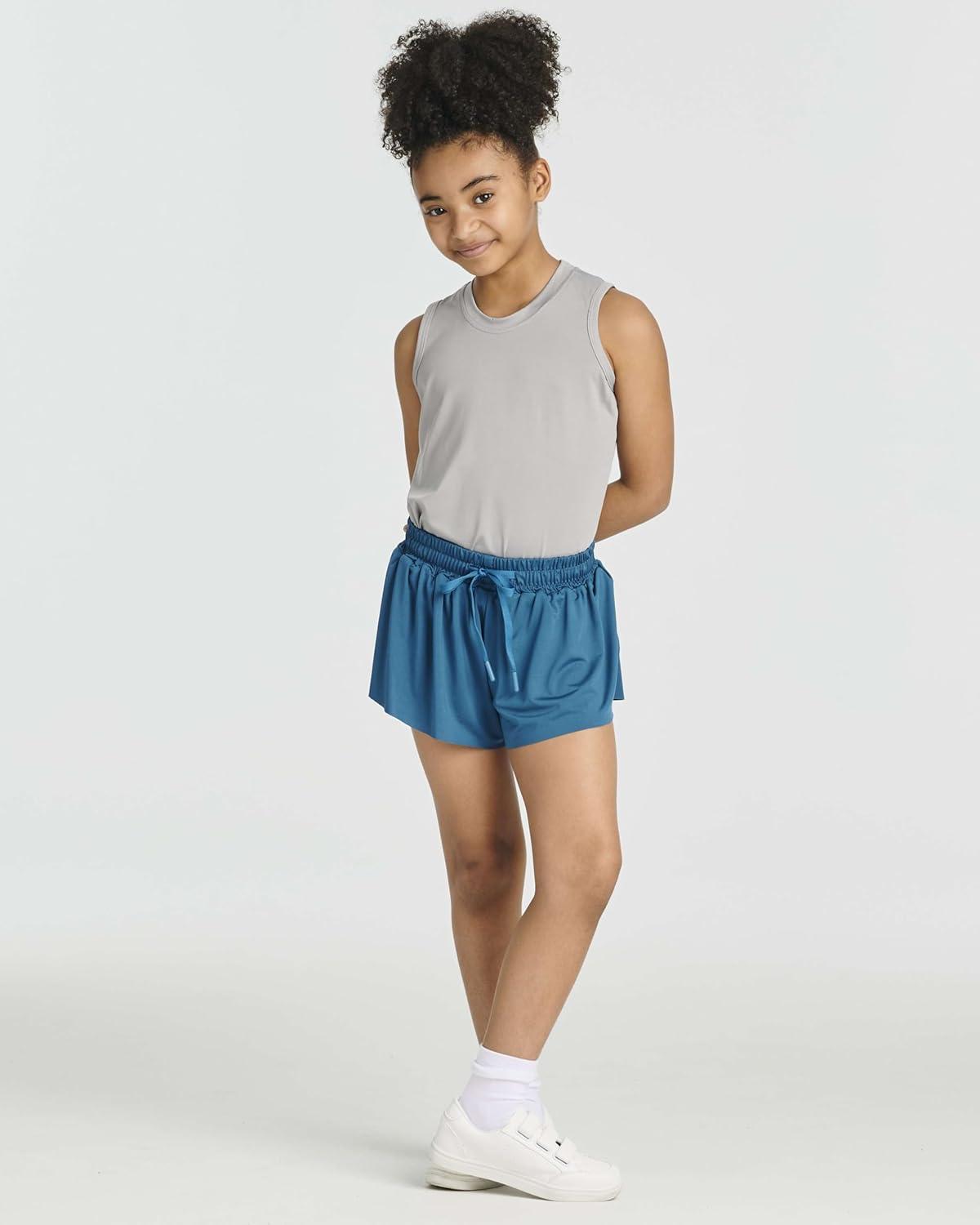 imageReal Essentials 4 Pack Girls 2in1 Flowy Shorts with Spandex Liner Youth Butterfly Skirts  Athletic Dance Ages 418Set 6