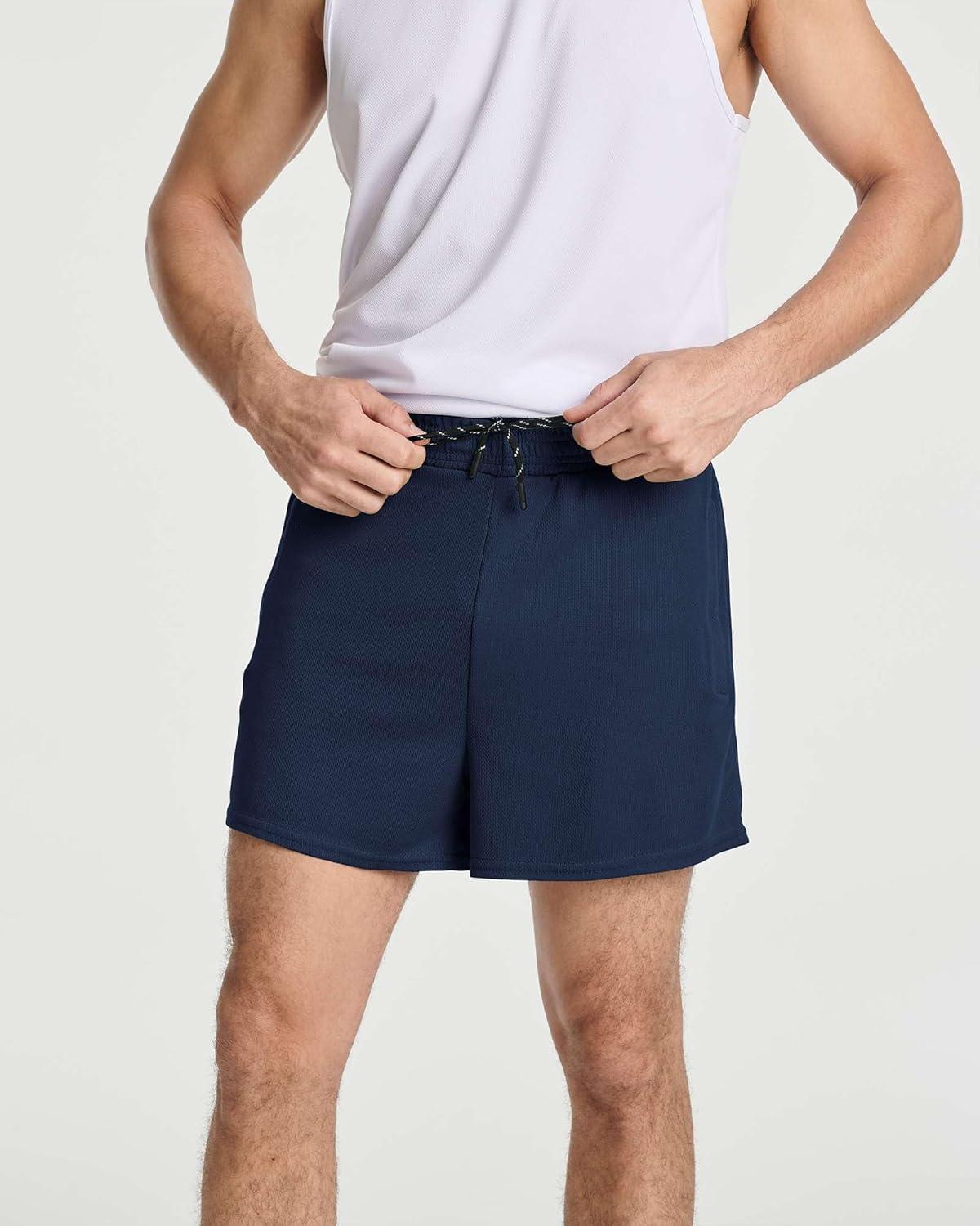 imageReal Essentials 4 Pack Mens Mesh 7quot 5quot 3quot Athletic Zipper Shorts Workout Gym Running Basketball Big and Tall Available3inch  Set 1