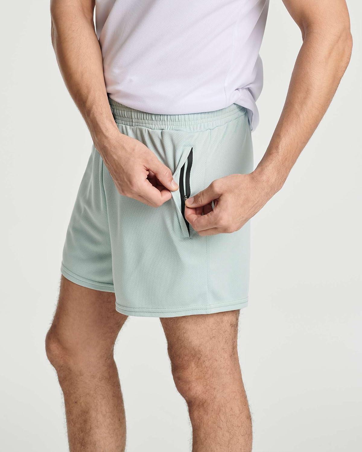 imageReal Essentials 4 Pack Mens Mesh 7quot 5quot 3quot Athletic Zipper Shorts Workout Gym Running Basketball Big and Tall Available3inch  Set 4