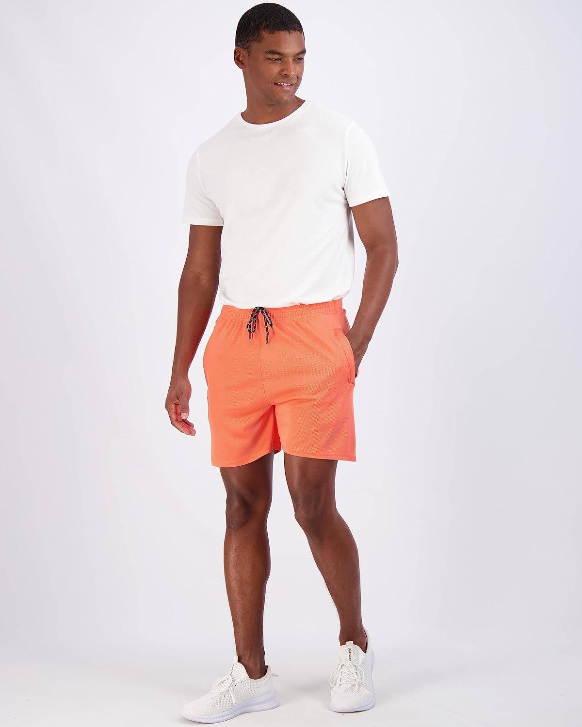 imageReal Essentials 4 Pack Mens Mesh 7quot 5quot 3quot Athletic Zipper Shorts Workout Gym Running Basketball Big and Tall Available5inch  Set 1