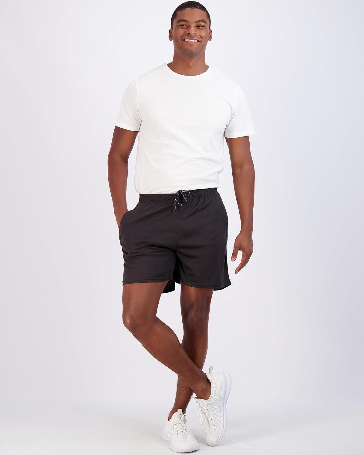 imageReal Essentials 4 Pack Mens Mesh 7quot 5quot 3quot Athletic Zipper Shorts Workout Gym Running Basketball Big and Tall Available5inch  Set 10