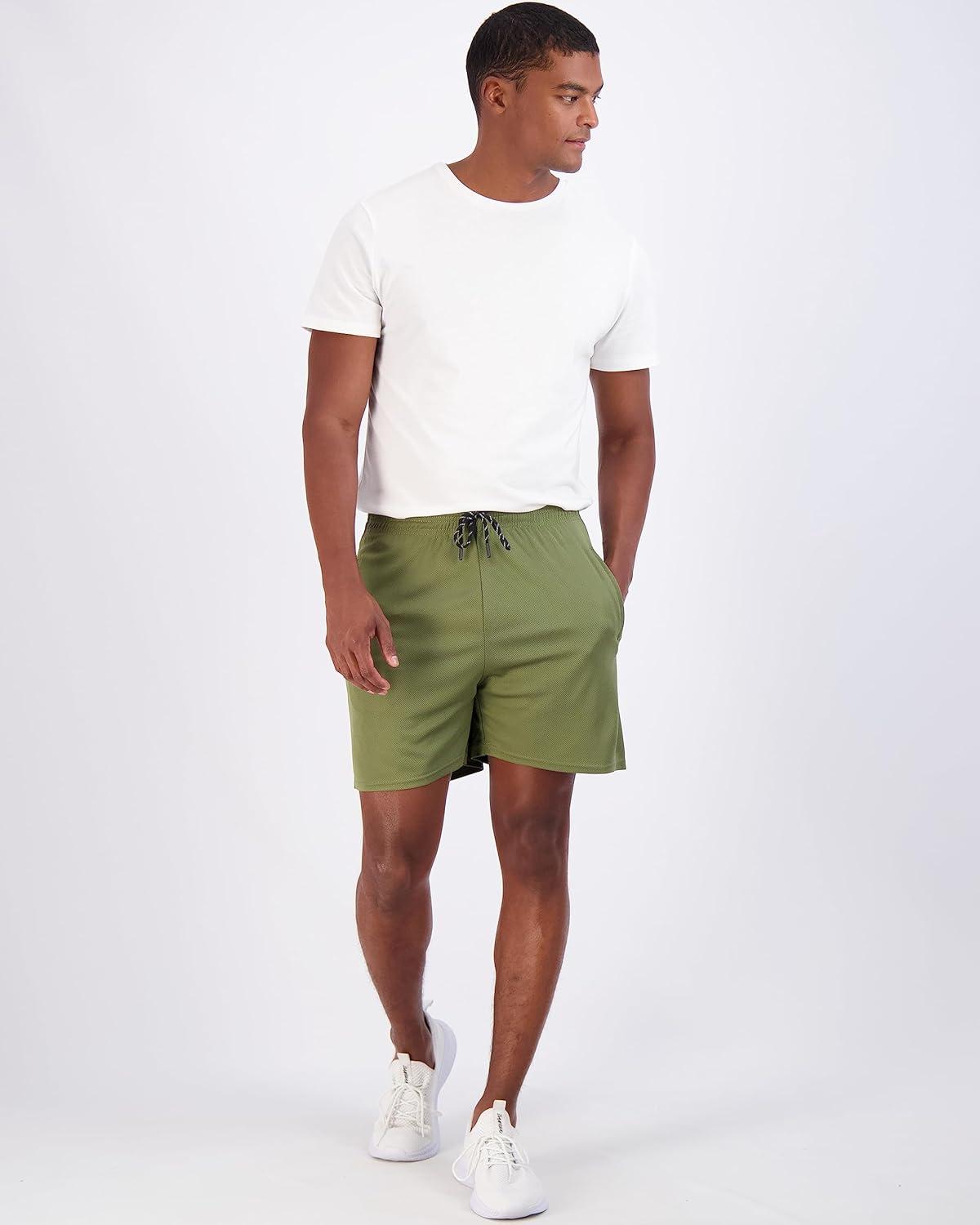 imageReal Essentials 4 Pack Mens Mesh 7quot 5quot 3quot Athletic Zipper Shorts Workout Gym Running Basketball Big and Tall Available5inch  Set 2