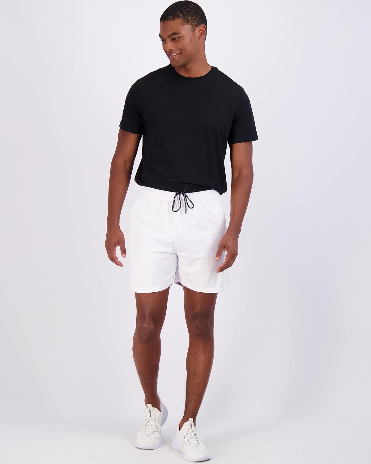 imageReal Essentials 4 Pack Mens Mesh 7quot 5quot 3quot Athletic Zipper Shorts Workout Gym Running Basketball Big and Tall Available5inch  Set 4