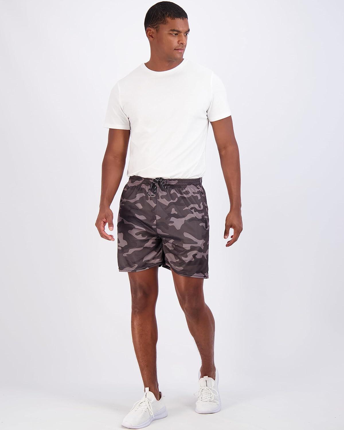 imageReal Essentials 4 Pack Mens Mesh 7quot 5quot 3quot Athletic Zipper Shorts Workout Gym Running Basketball Big and Tall Available5inch  Set 5