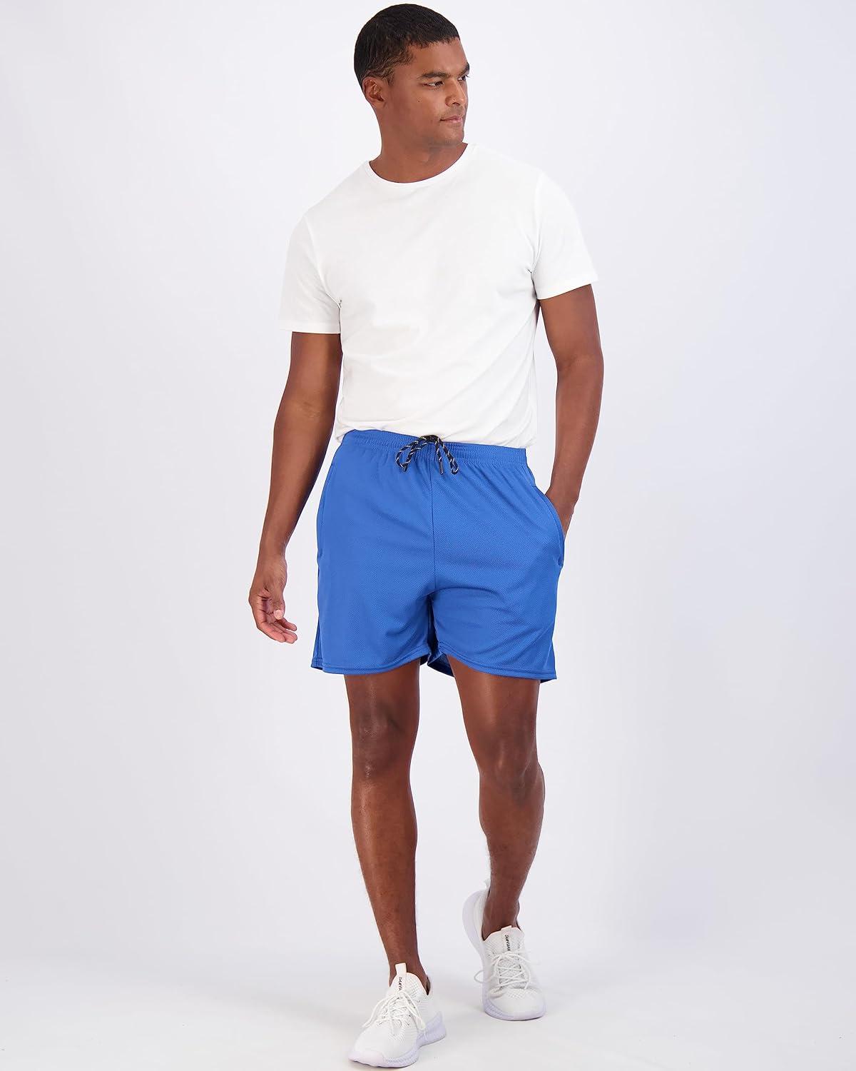 imageReal Essentials 4 Pack Mens Mesh 7quot 5quot 3quot Athletic Zipper Shorts Workout Gym Running Basketball Big and Tall Available5inch  Set 8