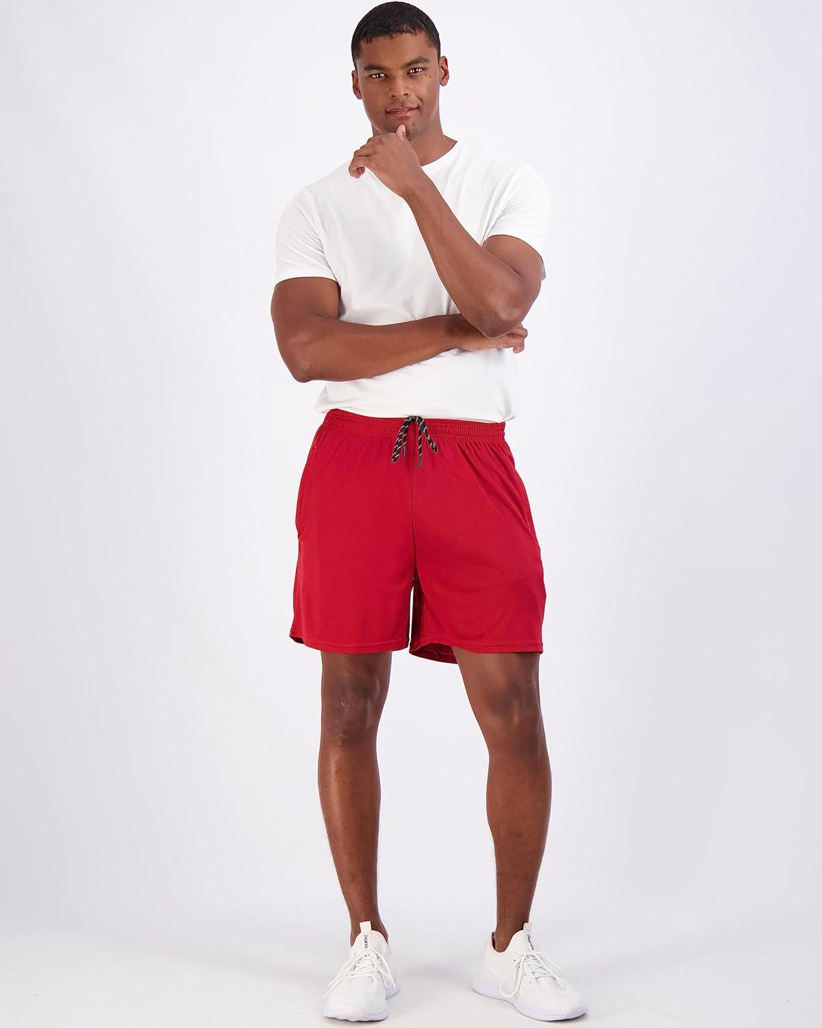 imageReal Essentials 4 Pack Mens Mesh 7quot 5quot 3quot Athletic Zipper Shorts Workout Gym Running Basketball Big and Tall Available5inch  Set 9