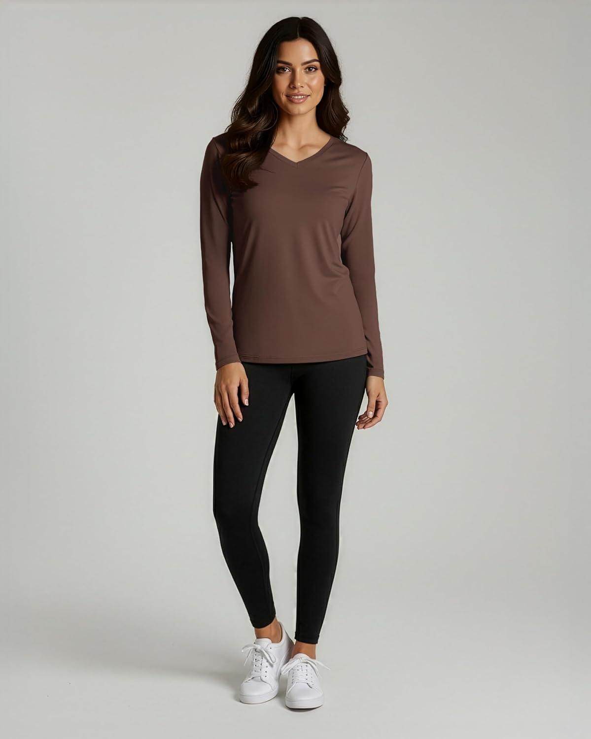 imageReal Essentials 4 Pack Womens Long Sleeve Dry Fit VNeck Athletic TShirt Workout Tops Active Gym Shirt PlusSet 10