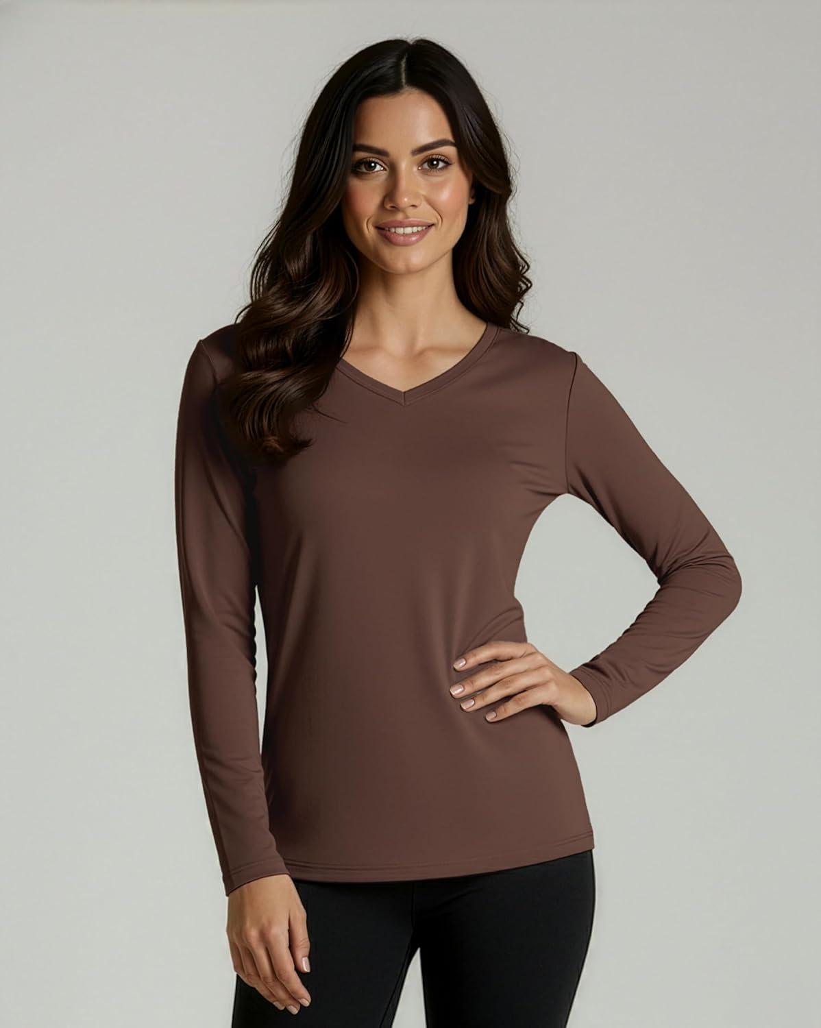 imageReal Essentials 4 Pack Womens Long Sleeve Dry Fit VNeck Athletic TShirt Workout Tops Active Gym Shirt PlusSet 10