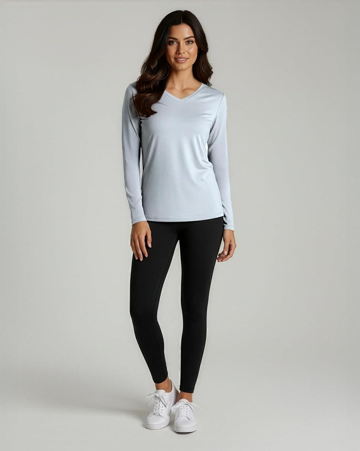 imageReal Essentials 4 Pack Womens Long Sleeve Dry Fit VNeck Athletic TShirt Workout Tops Active Gym Shirt PlusSet 4