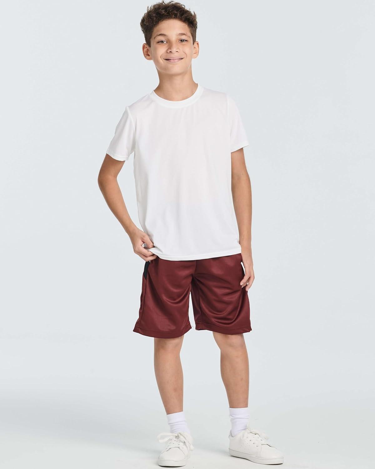 imageReal Essentials 5 Pack Boys Athletic Basketball Sports Shorts Pockets  Quick Dry Youth Teens Kids Gym 418 YearsSet 3