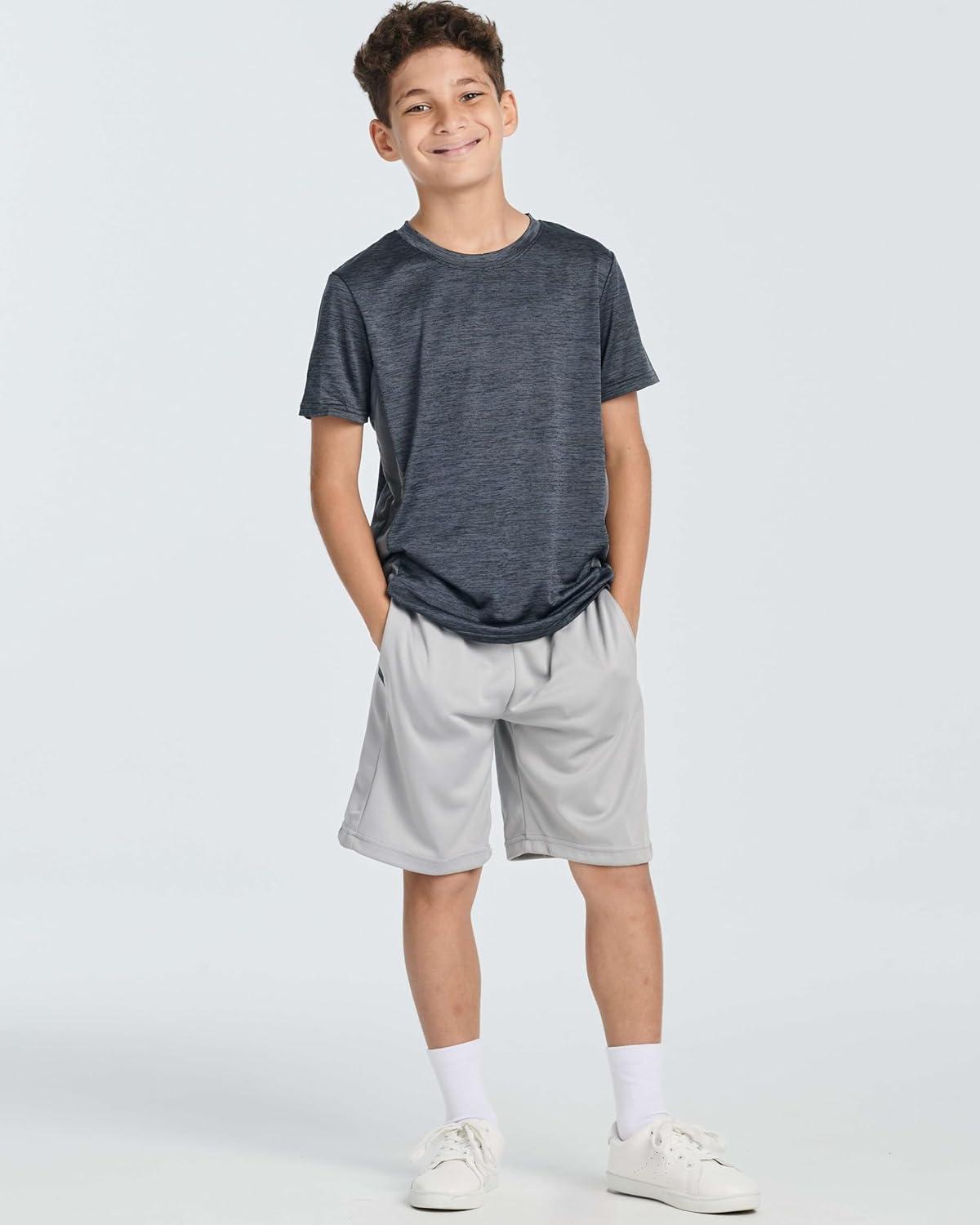 imageReal Essentials 5 Pack Boys Athletic Basketball Sports Shorts Pockets  Quick Dry Youth Teens Kids Gym 418 YearsSet 5