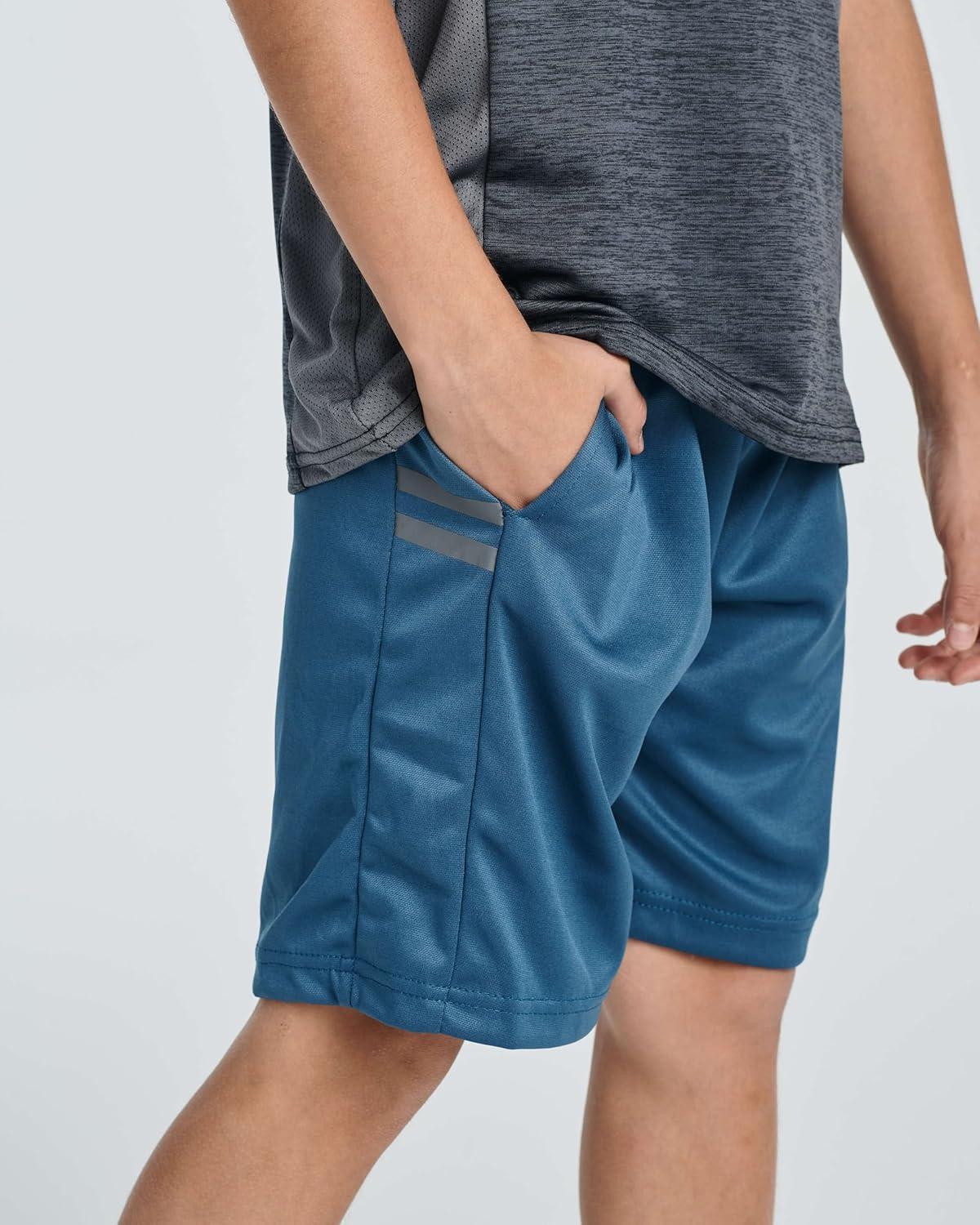 imageReal Essentials 5 Pack Boys Athletic Basketball Sports Shorts Pockets  Quick Dry Youth Teens Kids Gym 418 YearsSet 6