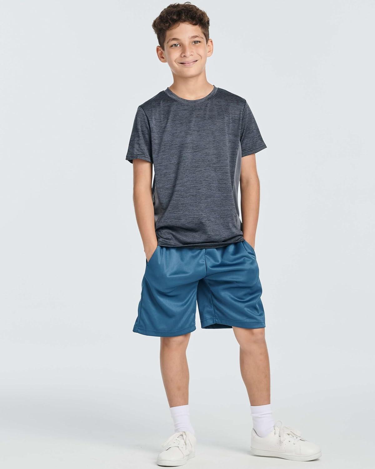 imageReal Essentials 5 Pack Boys Athletic Basketball Sports Shorts Pockets  Quick Dry Youth Teens Kids Gym 418 YearsSet 6