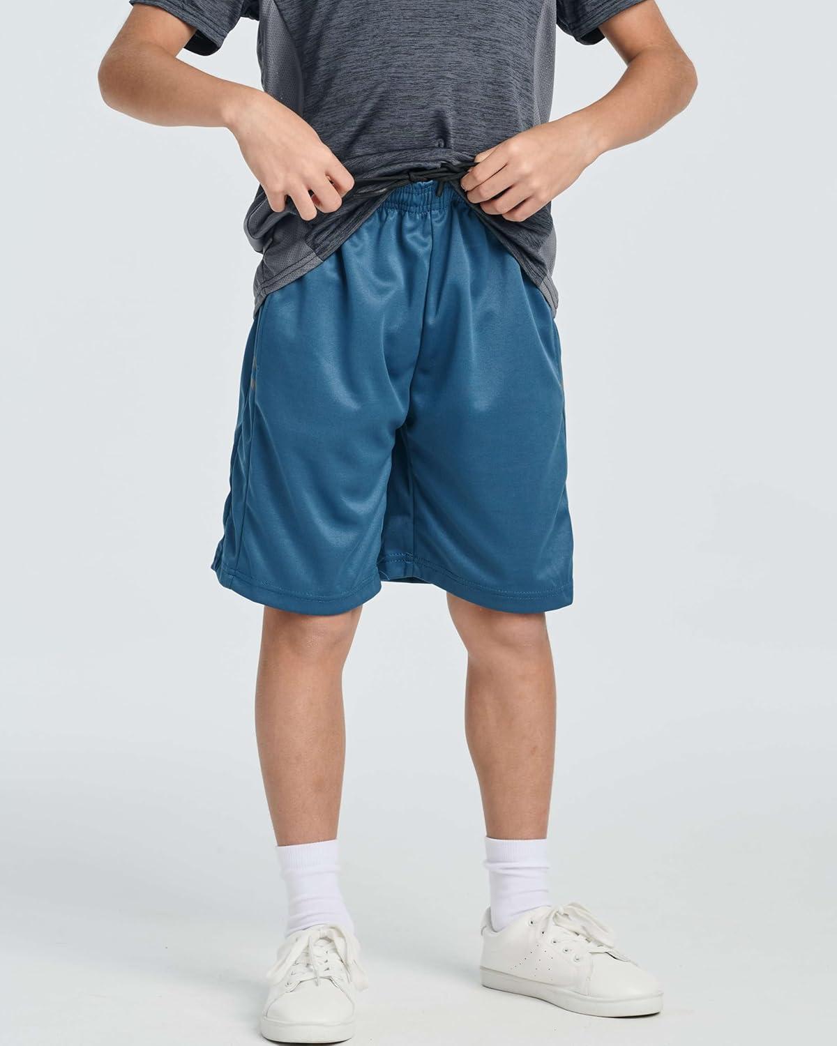 imageReal Essentials 5 Pack Boys Athletic Basketball Sports Shorts Pockets  Quick Dry Youth Teens Kids Gym 418 YearsSet 6