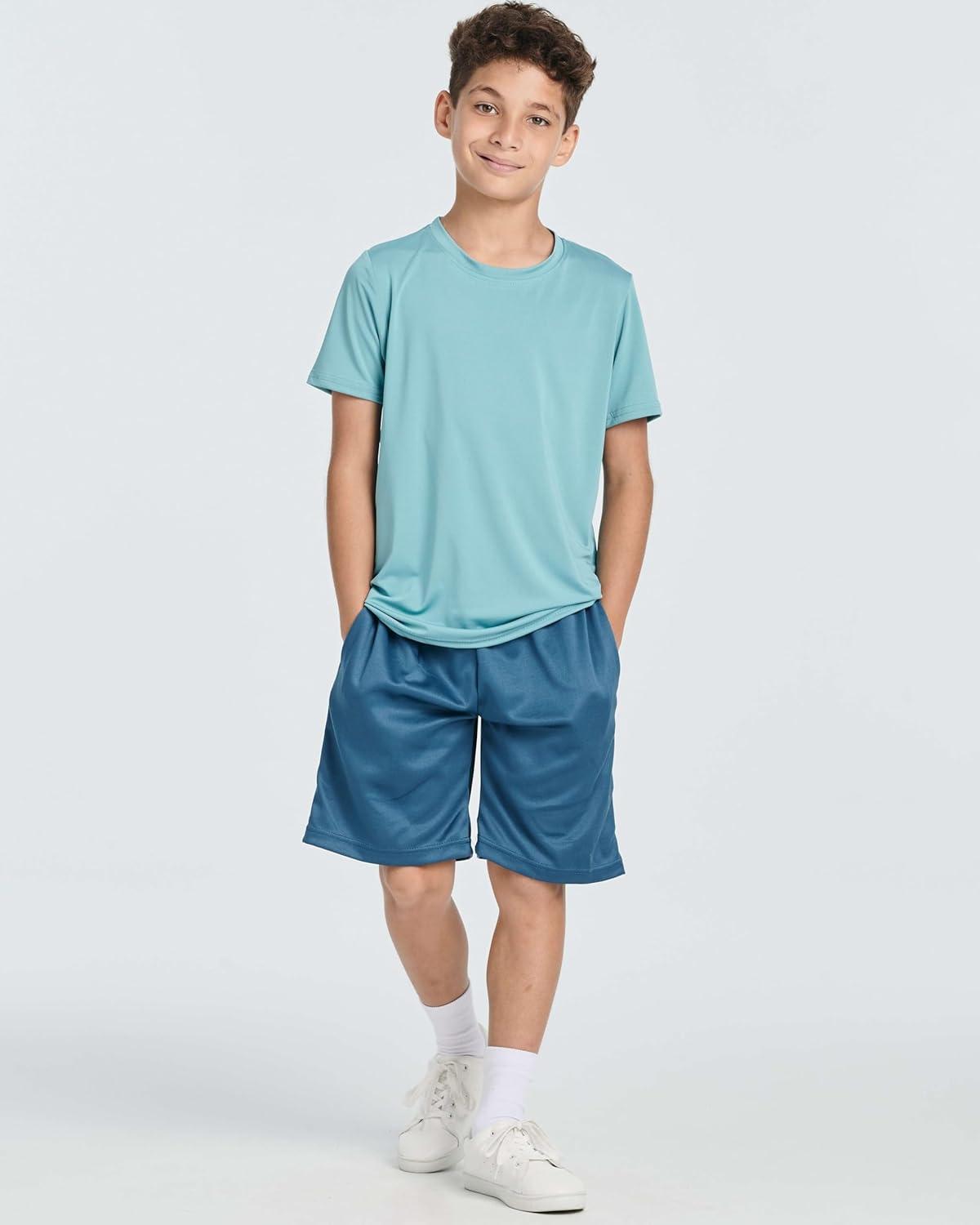 imageReal Essentials 5 Pack Boys Athletic Basketball Sports Shorts Pockets  Quick Dry Youth Teens Kids Gym 418 YearsSet 7