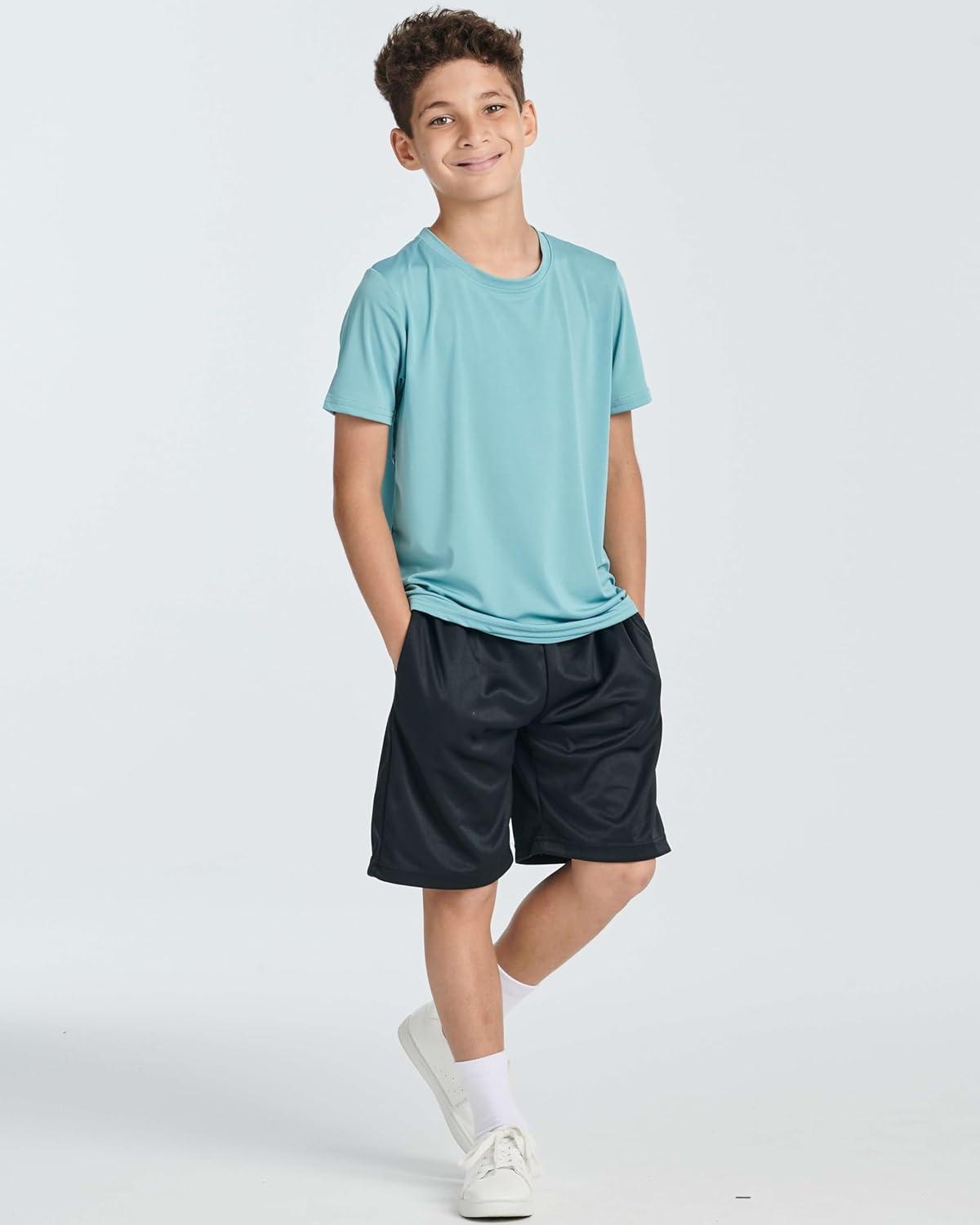 imageReal Essentials 5 Pack Boys Athletic Basketball Sports Shorts Pockets  Quick Dry Youth Teens Kids Gym 418 YearsSet 8