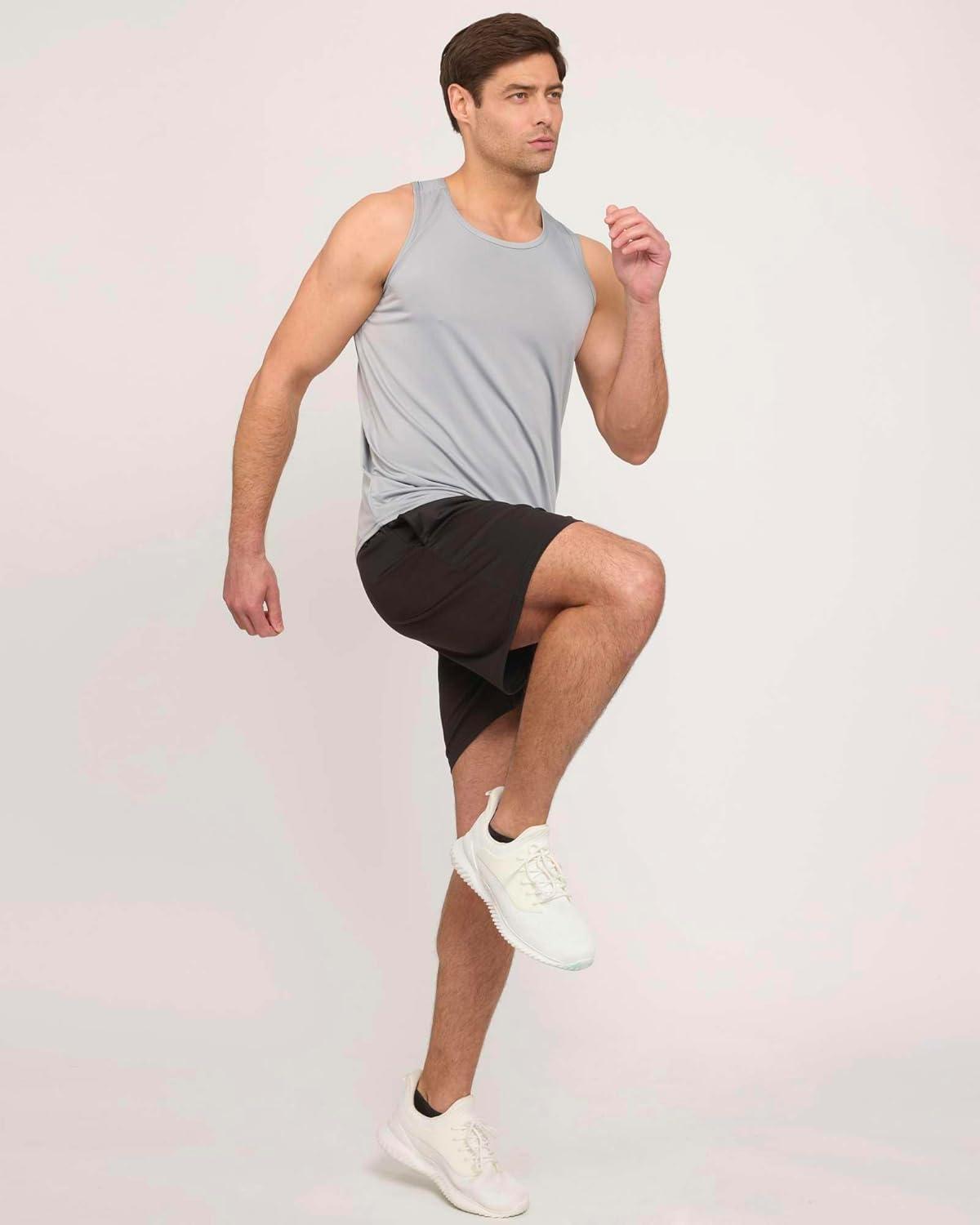 imageReal Essentials 5 Pack Mens DryFit Muscle Tank Top Sleeveless Shirts Workout Tees Athletic Gym Big ampamp Tall AvailableSet 8