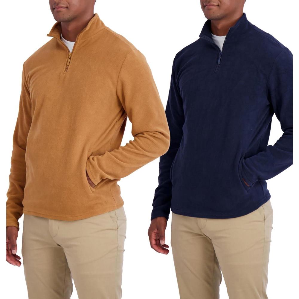 imageReal Essentials 2 Pack Mens Polar Fleece QuarterZip Long Sleeve Jacket  Winter Outdoor Coat Available In Big ampamp TallSet H