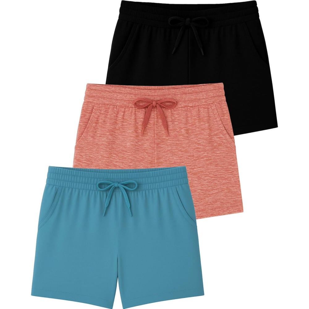 imageReal Essentials 3 Pack Girls Lounge Soft Comfy Shorts with Drawstring  Everyday Shorts for Kids Youth Teens with PocketsSet 10