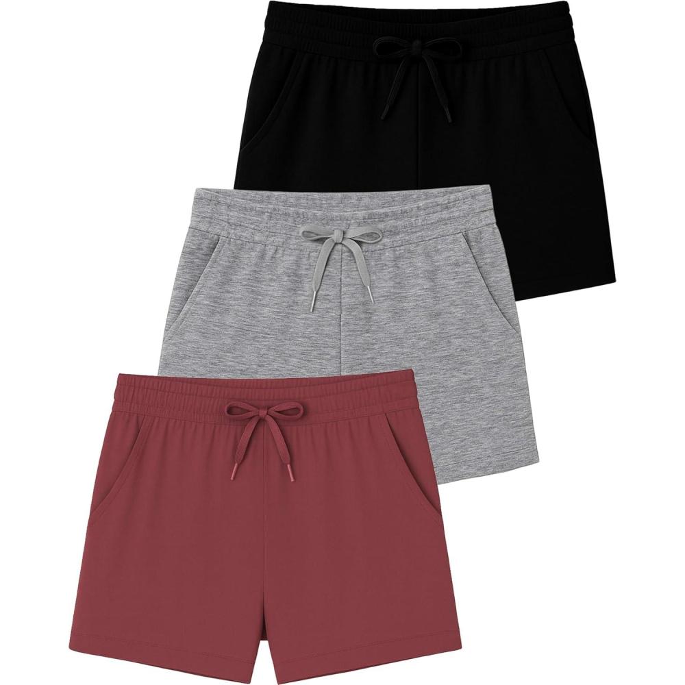 imageReal Essentials 3 Pack Girls Lounge Soft Comfy Shorts with Drawstring  Everyday Shorts for Kids Youth Teens with PocketsSet 2